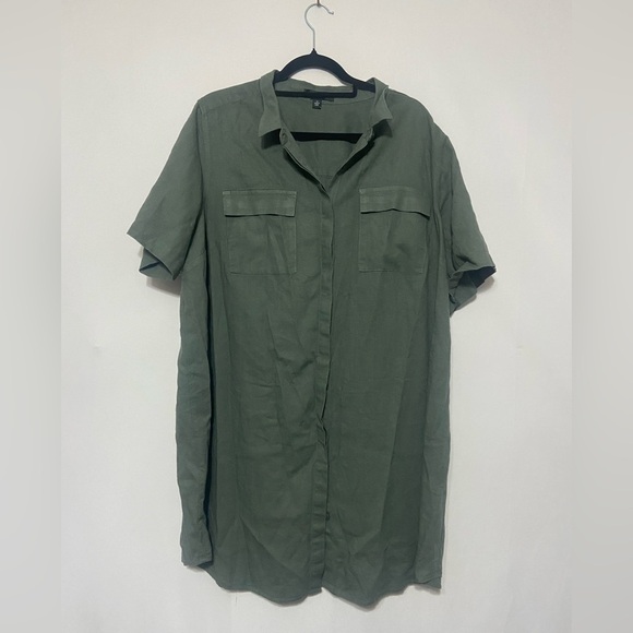 Ellos linen rayon army green relaxed fit shirt dress - Picture 1 of 5